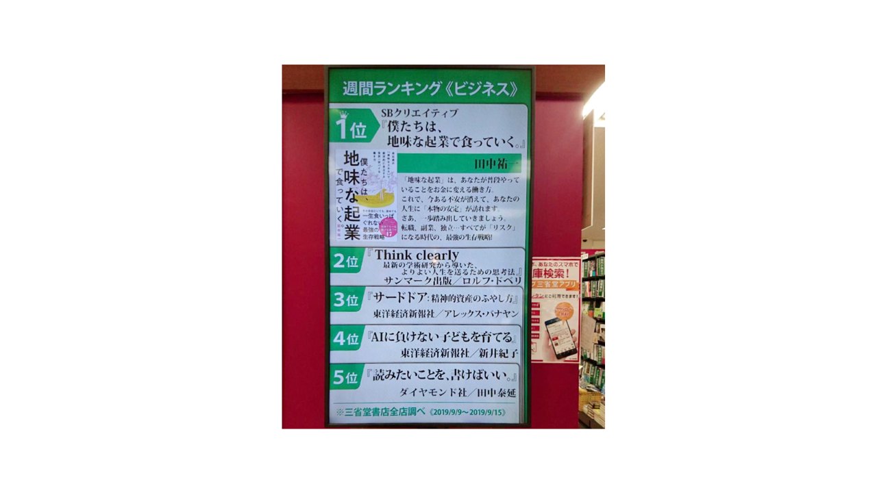三省堂書店 ビジネス部門で週間ランキング1位を獲得しました